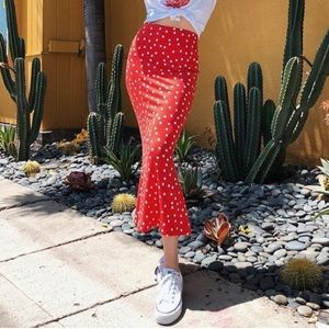 Maeve for Anthropologie red and white polka dot midi skirt - Size Large